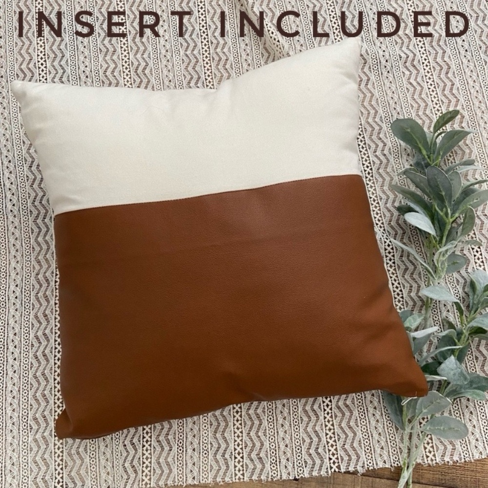 Canvas + Vegan Leather Large Pillow (INSERT INCLUDED) by Woven Nook